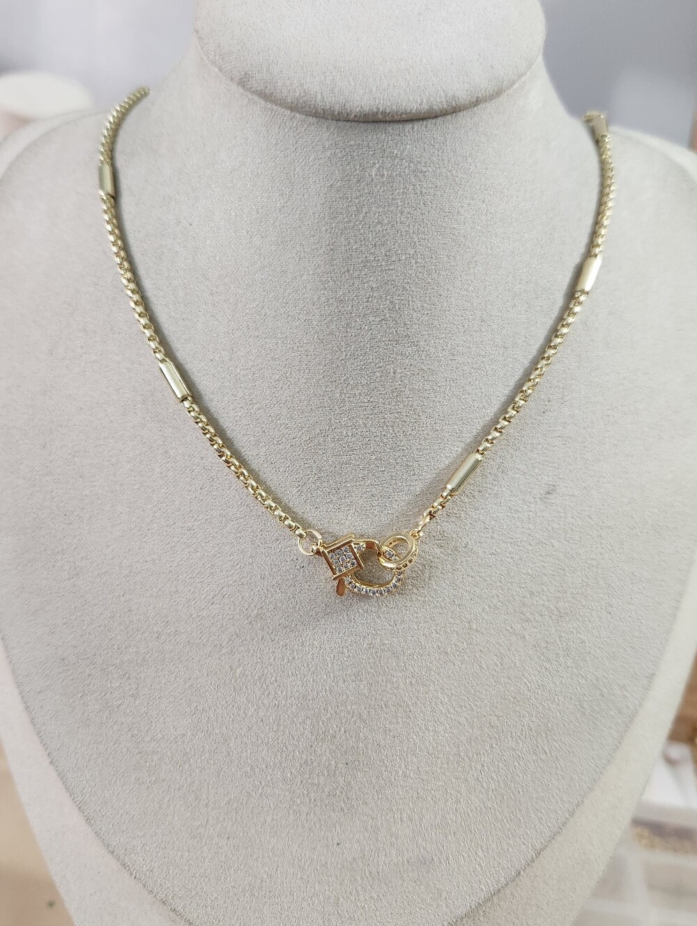 14k Gold Plated Iced Clasp Necklace